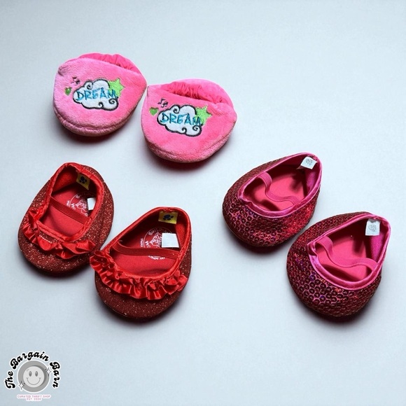 Build-A-Bear Other - Build-A-Bear Shoes 3 Retired Pairs Bundle | Sparkly Pink & Red Flats + Slippers